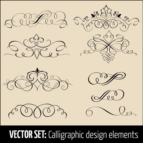 مجموعه وکتور عناصر طراحی خوشنویسی و دکوراسیون صفحه عناصر زیبا برای طراحی شما