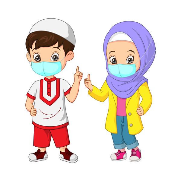 کارتون بچه مسلمان شاد با ماسک