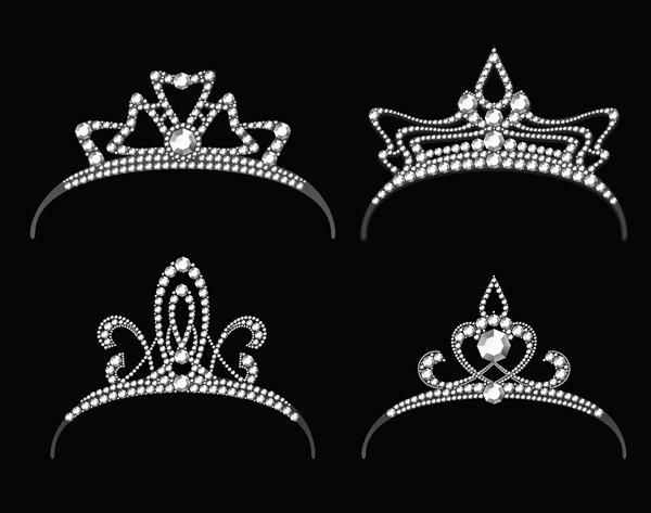 مجموعه وکتور الماس تاج ملکه یا شاهزاده خانم با جواهرات