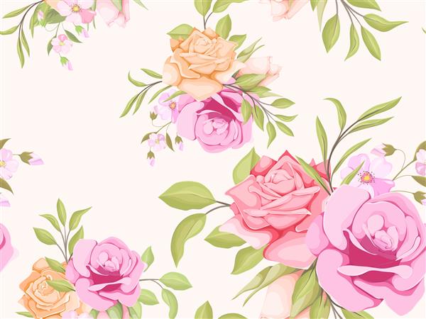 طرح گلدار بدون نقاشی زیبا با گل رز و برگ