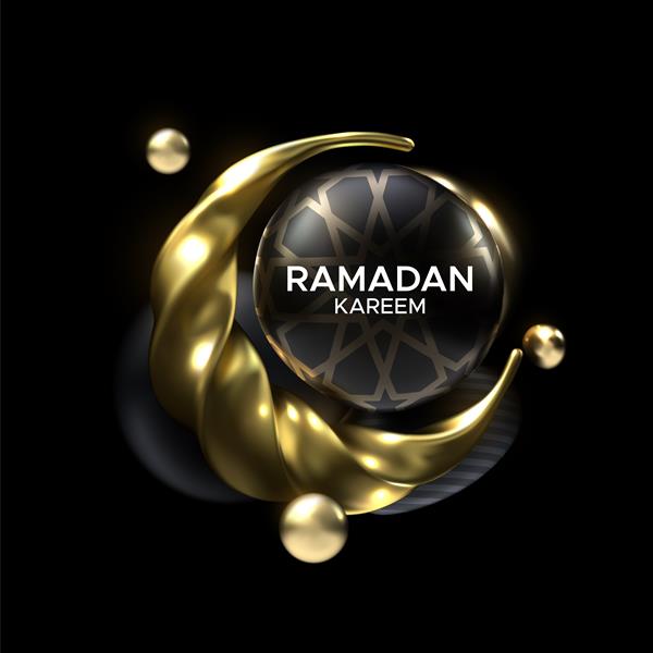 علامت کریم رمضان با حباب های سیاه و طلایی و هلال ماه