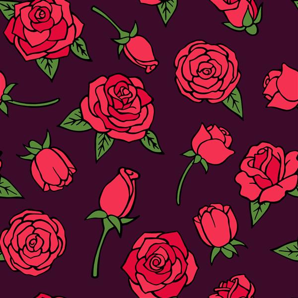 الگوی بدون درز با تصاویر گل رز قرمز آثار هنری عاشقانه گل رز