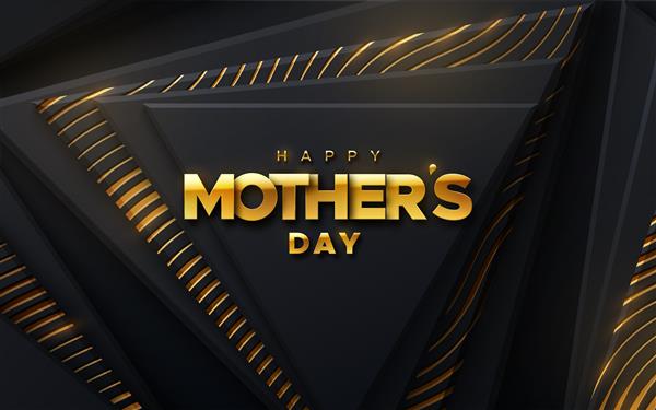 علامت طلایی روز مادر مبارک در زمینه انتزاعی با اشکال مثلث هندسی سیاه