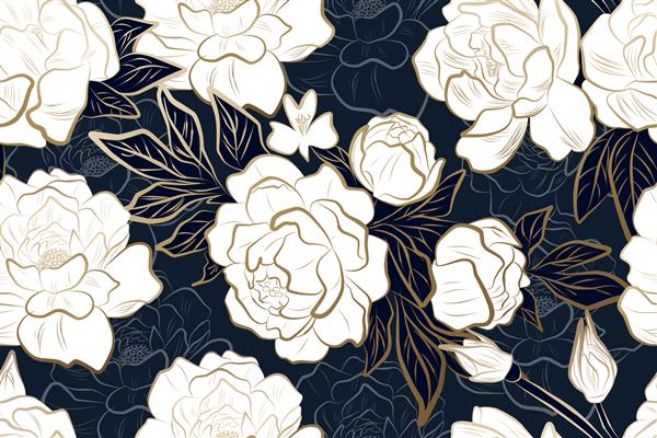 گل صد تومانی طلایی لوکس با طرح آبی بدون درز برای کاغذ دیواری و چاپ پارچه