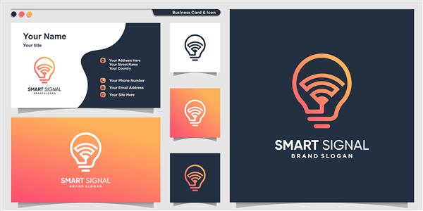 قالب لوگوی سیگنال هوشمند با سبک لامپ و بردار ممتاز طراحی کارت ویزیت