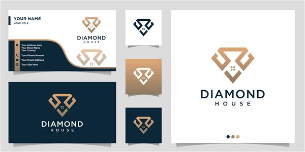 لوگوی الماس با طرح کلی طرح خانه و بردار ممتاز طراحی کارت ویزیت