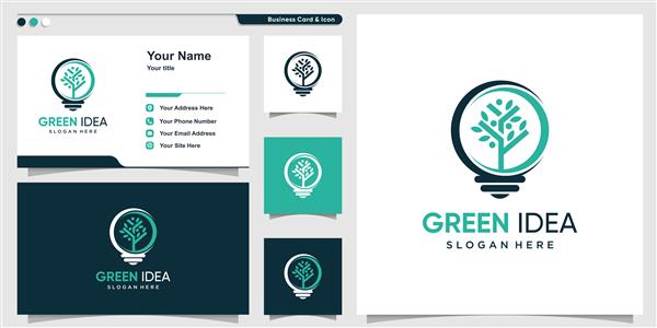 لوگوی ایده سبز با وکتور ممتاز مفهوم مدرن و طراحی کارت ویزیت