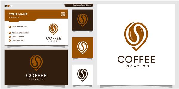 لوگوی قهوه با سبک مکان و بردار ممتاز قالب طرح کارت ویزیت
