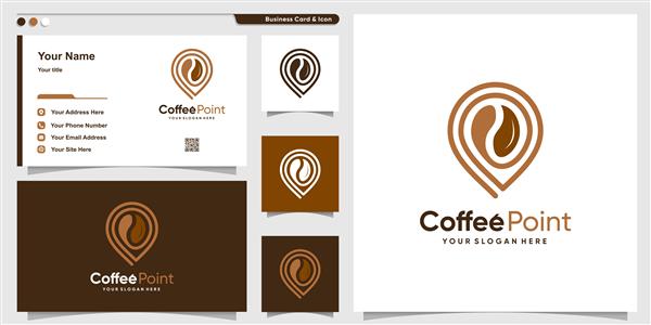 لوگوی قهوه با سبک هنر خط نقطه و وکتور برتر طرح کارت ویزیت