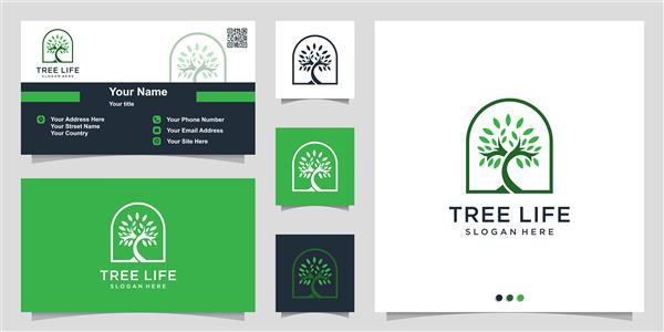 نشان درخت با مفهوم منحصر به فرد مدرن و بردار ممتاز طراحی کارت ویزیت