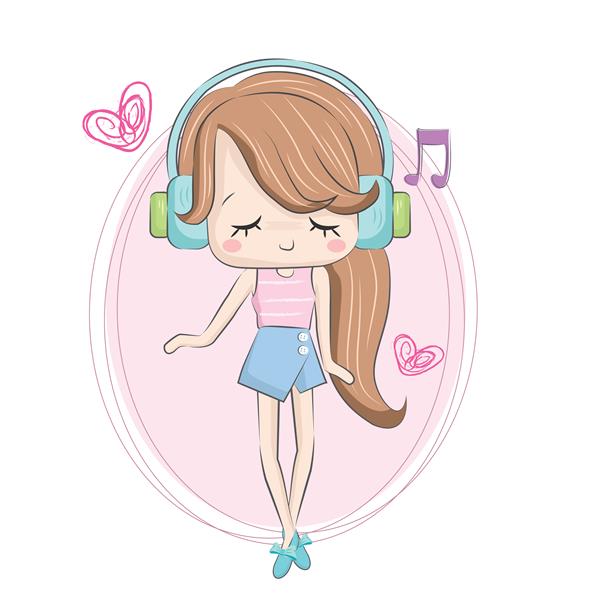 دختر بچه ای که به موسیقی گوش می دهد