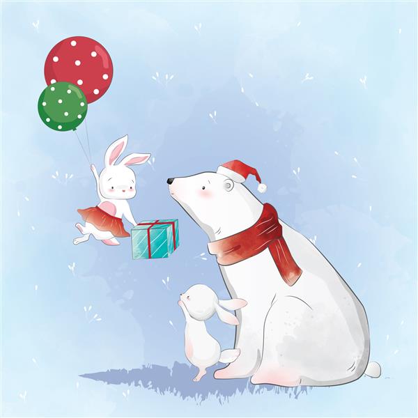 خرس قطبی و خرگوش هدیه کریسمس دریافت می کنند