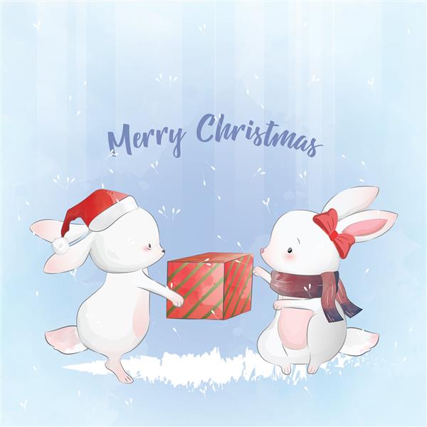 خرگوش کوچک هدیه کریسمس دریافت می کند