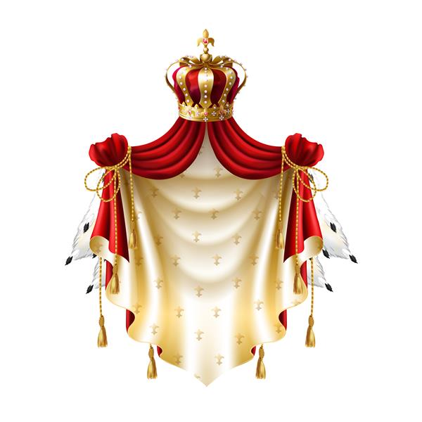 بالداچین رویال با طلا تاج جواهرات و خز حاشیه ای جدا شده در زمینه سفید