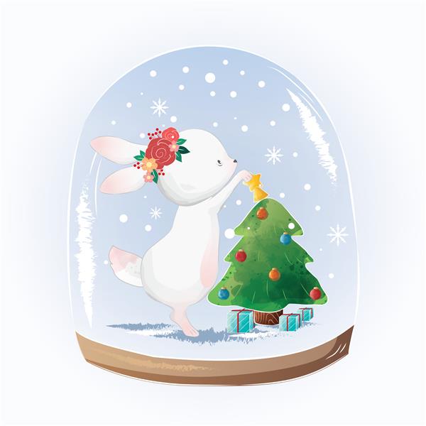 خرگوش زیبا درخت کریسمس را تزئین می کند