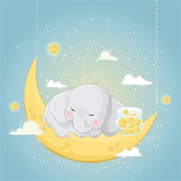 فیل کوچک با ستاره ها خوابیده است