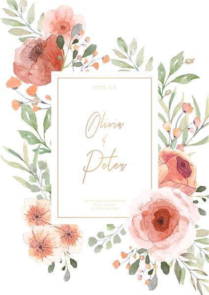 دعوتنامه عروسی با گلهای آبرنگ آماده چاپ