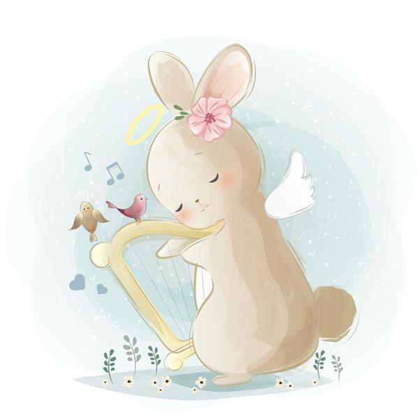 خرگوش فرشته ای که در حال نواختن چنگ است