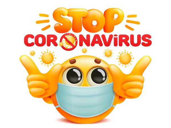 عبارت حروف آگاهی کروناویروس 2019-ncov را متوقف کنید ایموجی شخصیت کارتونی زرد زیبا در ماسک پزشکی