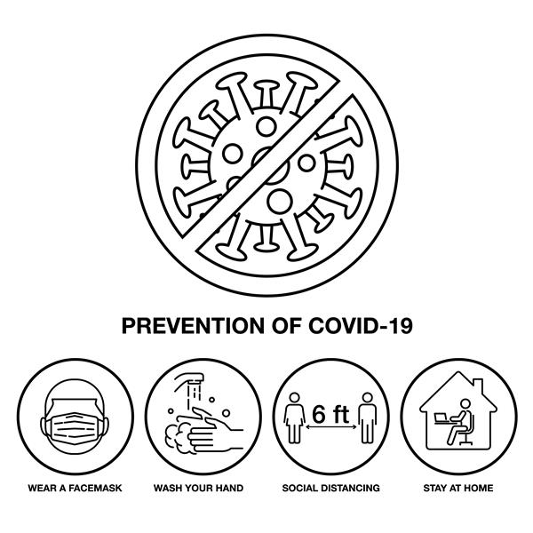 تنظیم آیکون پیشگیری از کووید -19 علامت و خط سکته مغزی