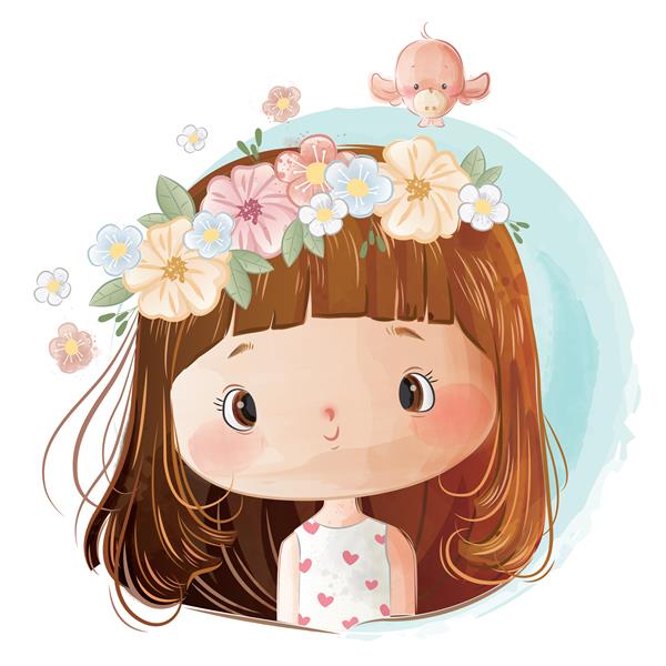 دختر بچه تاج گل روی سرش پوشیده است