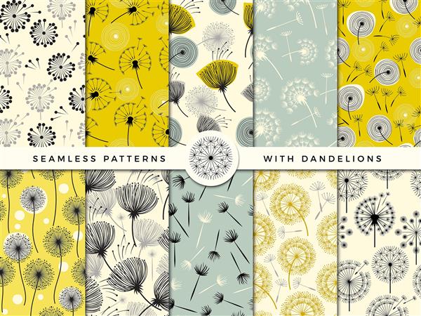قاصدک بدون درز گل های باد مجموعه تزئینات گیاهی طبیعت برای پروژه طراحی چاپ
