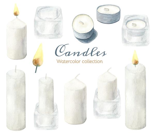 مجموعه ای از شمع های آبرنگ سفید