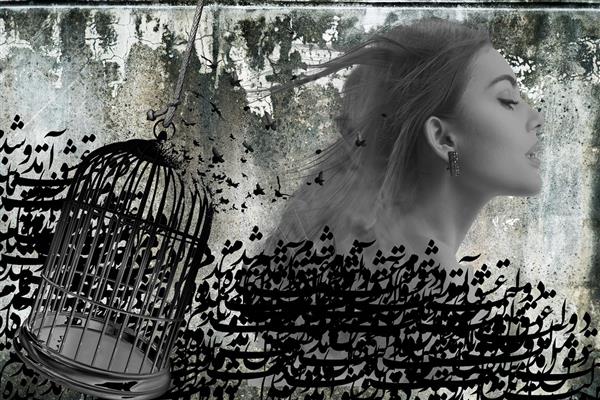 دختری زیبا زمینه قفس شعر دیجیتال آرت اثر ساناز ملکی