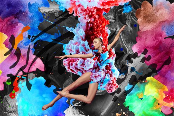 دختر رقصنده ابر باد رنگی دیجیتال آرت اثر ساناز ملکی