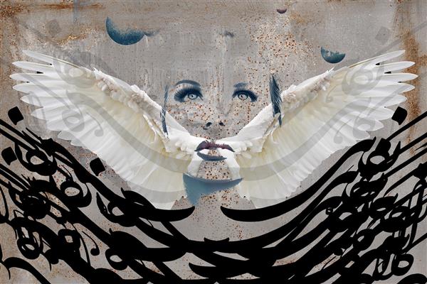 الهی گاهی نگاهی چهره دختر فرشته بال سفید دیجیتال آرت اثر ساناز ملکی