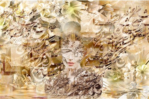 دختری زیبا زمینه طلایی دیجیتال آرت اثر ساناز ملکی