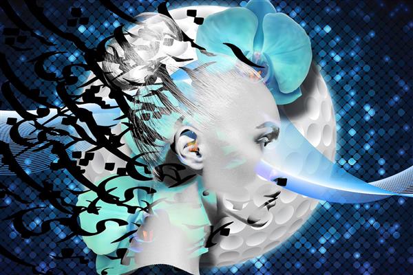دختر نیمرخ آبی شعر سیاه دیجیتال آرت اثر ساناز ملکی