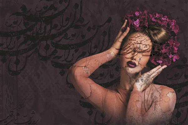 دختر زیبا گل زمینه مشکی دیجیتال آرت اثر ساناز ملکی