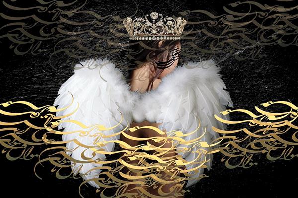 دختر بال تاج زمینه نوشته طلایی دیجیتال آرت اثر ساناز ملکی