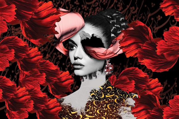 دختر گل قرمز طلایی دیجیتال آرت اثر ساناز ملکی