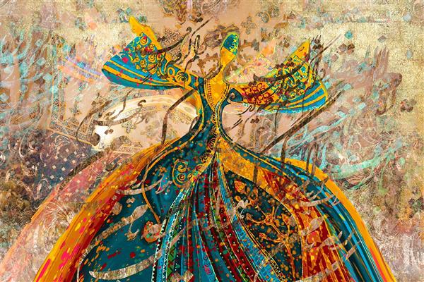 رقص سماع درویش با لباس رنگارنگ هنر دیجیتال