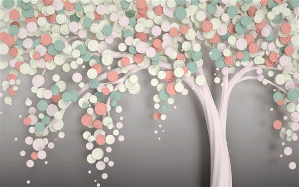 درخت با شکوفه های رنگارنگ پوستر سه بعدی