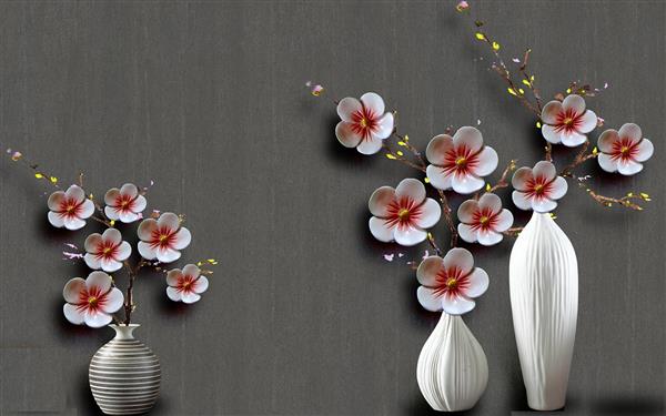 طرح سه بعدی گلدان و شکوفه 