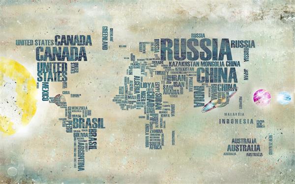 طرح نقشه جهان با نام کشورها به زبان انگلیسی