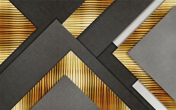 طرح سه بعدی انتزاعی بافت طلایی و طوسی با سیاه و سفید