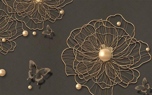 طرح سه بعدی مروارید و گل و پروانه