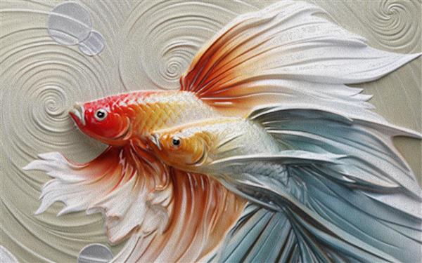 طرح سه بعدی حکاکی ماهی رنگی زیبا