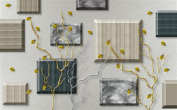 طرح سه بعدی درخت طلایی و نقره ای با قاب های برجسته روی دیوار