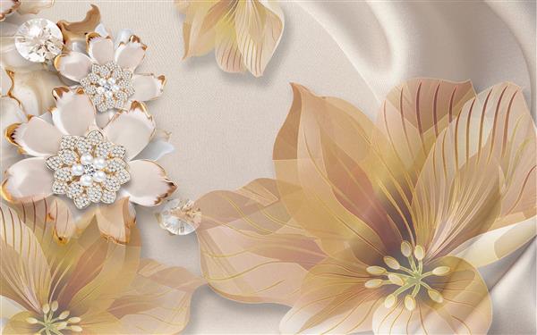 گل های جواهرنشان و مروارید در زمینه کرم طرح سه بعدی