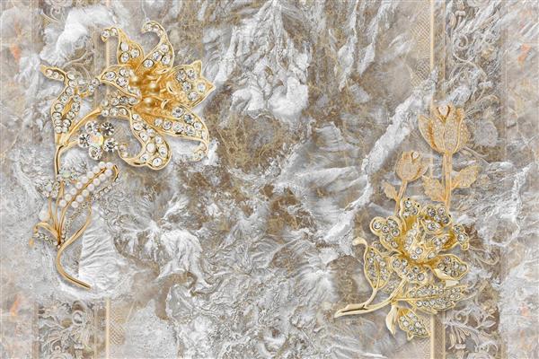 طرح سه بعدی مرمر با گل های جواهرنشان