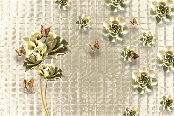 طرح سه بعدی پروانه و گل های برجسته