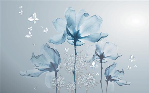 طرح گل و پروانه پوستر سه بعدی