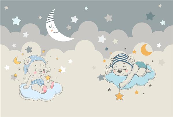طرح پوستر کارتونی خرس کوچولوهای با نمک روی ابر