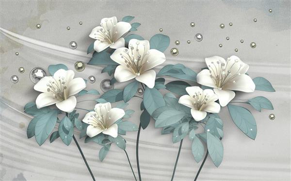 شاخه های گل و مروارید طرح پوستر سه بعدی 