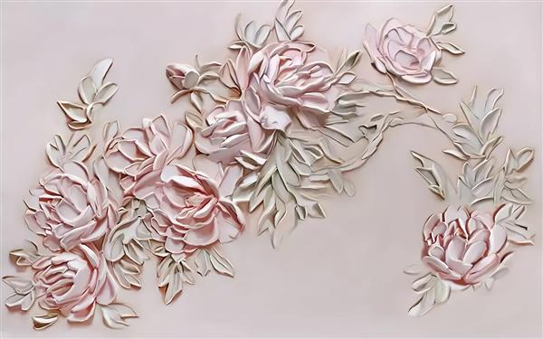 طرح پوستر سه بعدی گل های برجسته صورتی با برگ